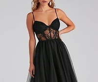 Vanae Formal Lace Illusion Midi A-Line Dress