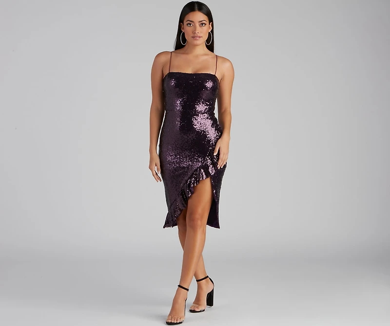 Trista Formal Ruffled Sequin Midi Dress