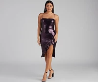 Trista Formal Ruffled Sequin Midi Dress
