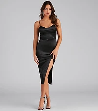 Adisson Formal Satin Heat Stone Midi Dress