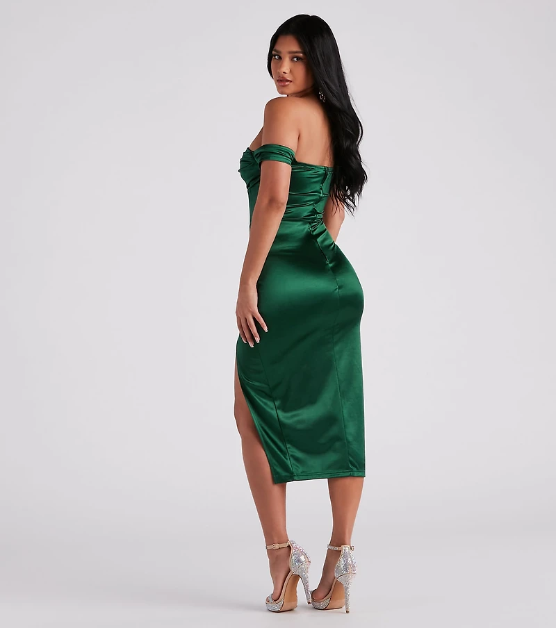 Kathryn Formal Satin Corset Midi Dress