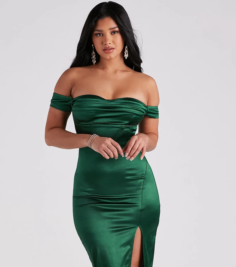 Kathryn Formal Satin Corset Midi Dress