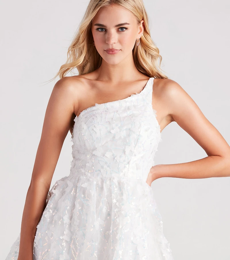 Skylar Butterfly Sequin One-Shoulder Party Dress