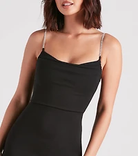 Leona Formal Crepe Rhinestone Slit Dress