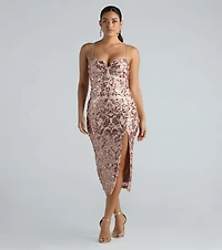 Meilani Formal Sequin Scroll Slit Midi Dress