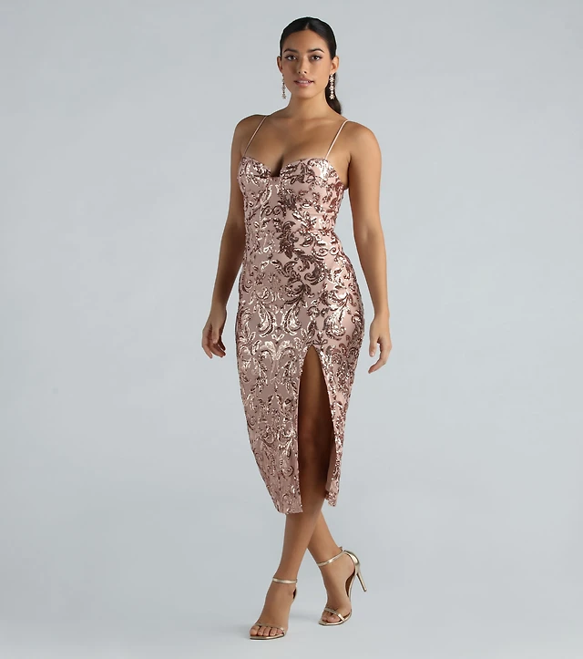 taisia formal sequin scroll dress Windsor Taisia Formal Sequin Scroll Dress Blue size L Retails $109.90