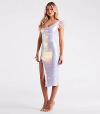 Priah Formal Feather One Shoulder Midi Dress