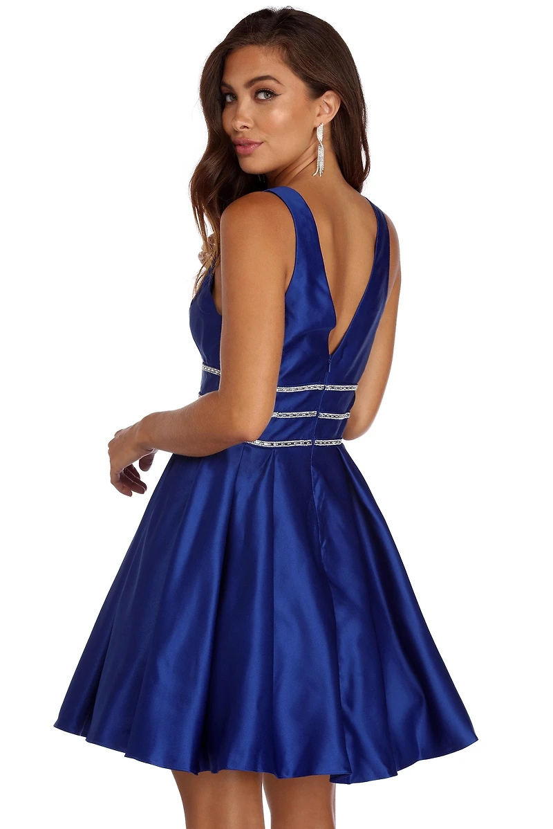 Jana Rhinestone Glamour Satin Dress