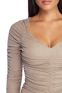 Emily Ruched Glitter Mini Dress