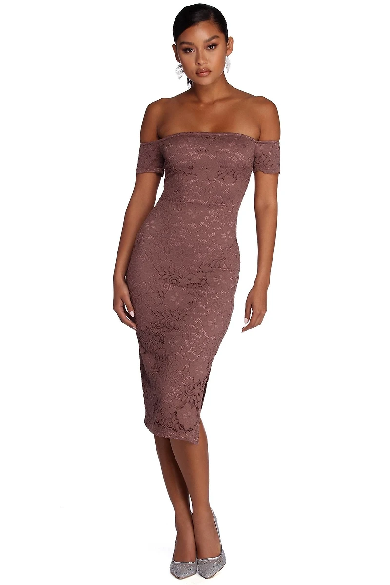 Leslie High Slit Midi Lace Dress