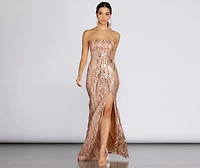 Ines Strapless Sequin Slit Gown