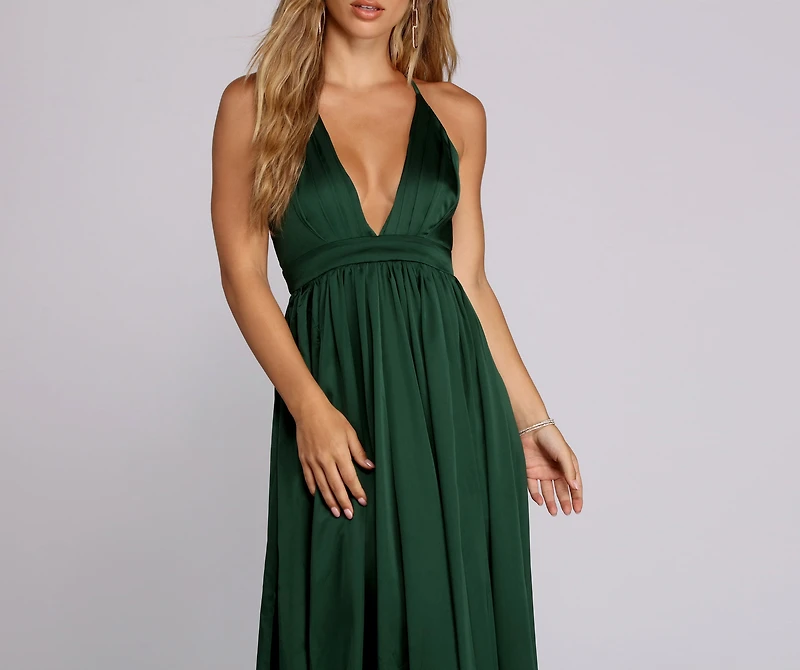 Nerissa Pleated Satin Gown