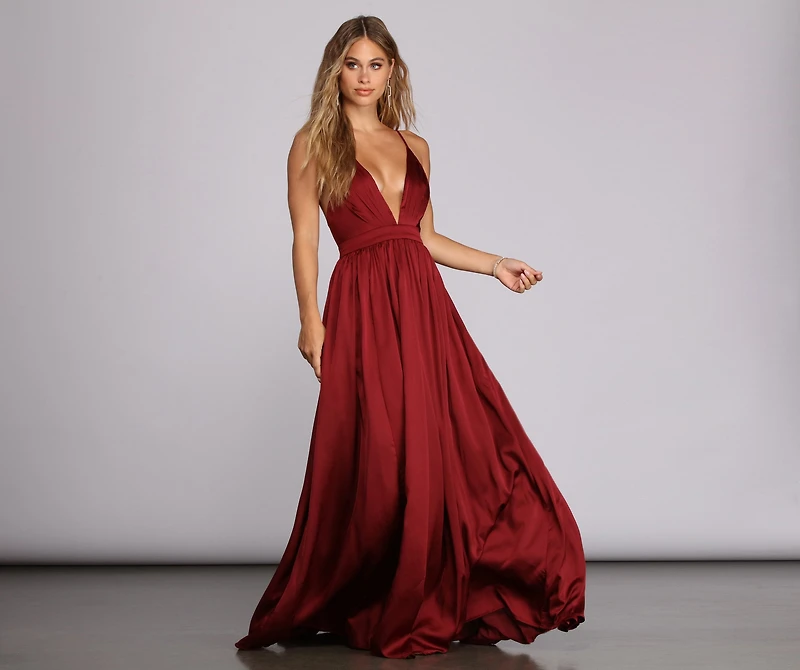 Nerissa Pleated Satin Gown