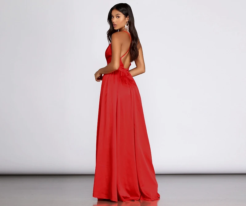 Nerissa Pleated Satin Gown