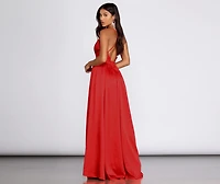 Nerissa Pleated Satin Gown