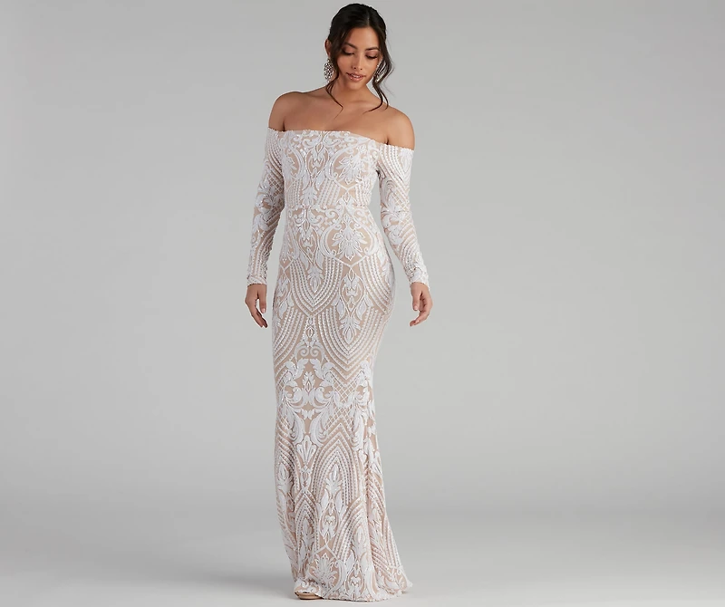 Sierra Sequin Off The Shoulder Formal Dress