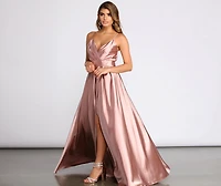 Lucy Formal Satin Wrap Dress