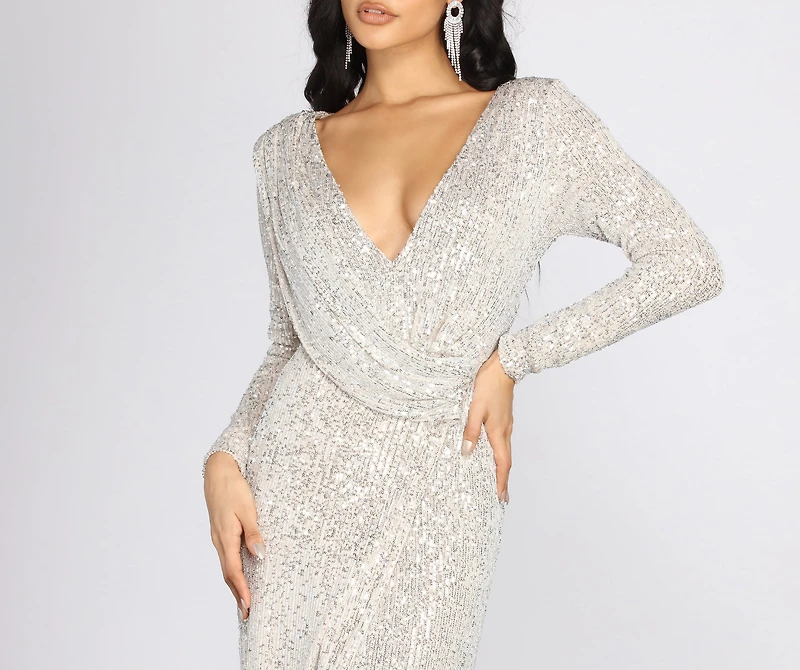 Bella Formal Sequin Wrap Dress