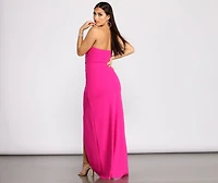 April Front Slit Strapless Crepe Dress