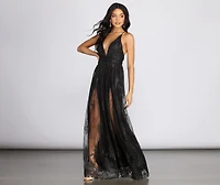 Mona Formal Plunging Glitter Dress