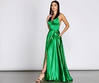 Evalina Satin Lace Up Back A-Line Dress