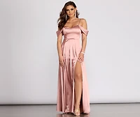 Cassia Lace-Up Back Off Shoulder Satin Dress