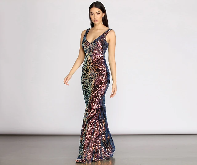 chinese dress ladies Halter Neck Backless Sequin Mermaid Dresses Champagne / S main image 0