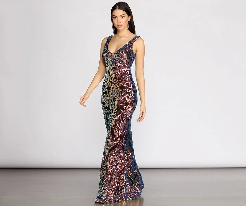 Heloise Scroll Sequin Mermaid Dress