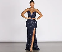 Alese Scroll Sequin Cross Back Mermaid Dress