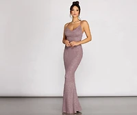 Nivea Mauve Glitter Cowl Neck Evening Gown