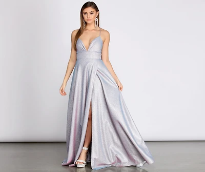 Stefanie Glitter Shine Cross Back A-Line Dress