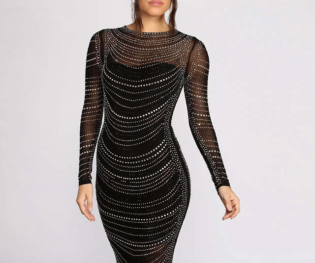 beka mesh and heat stone high slit dress Windsor Blake Heat Stone Mesh Dress