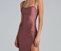 Darla Formal High Slit Satin Dress