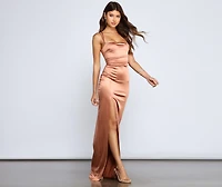 Selena High-Slit Satin Formal Dress