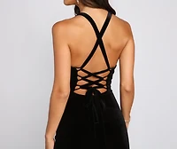 Christina Lace-Up Back Velvet Dress