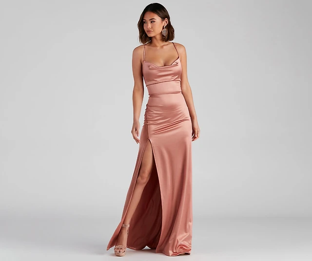 cassie sleeveless satin high slit formal dress Windsor Cassie Sleeveless Satin High Slit Formal Dress at Hamilton Place in  Chattanooga, TN