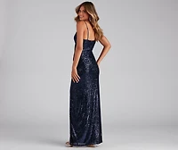 Jewel Formal High Slit Sequin Dress