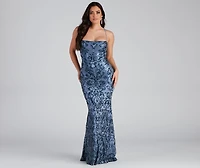 Jayce Sequin Lace-Up Mermaid Formal Dress