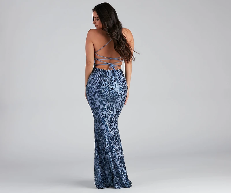 Jayce Sequin Lace-Up Mermaid Formal Dress