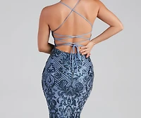 Jayce Sequin Lace-Up Mermaid Formal Dress