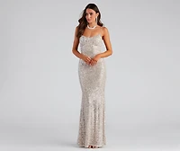 Arely Formal Sequin Scoop Neck Long Dress