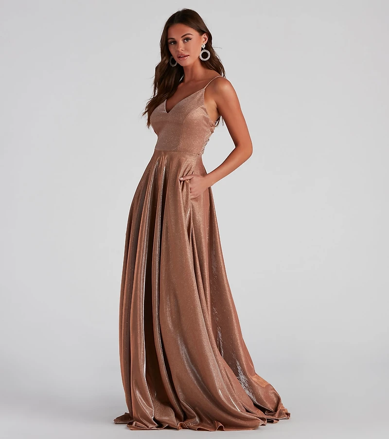 Soleil Formal Open Back Glitter Dress