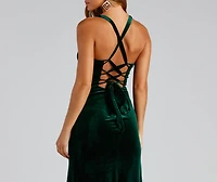 Christina Lace-Up Back Velvet Dress