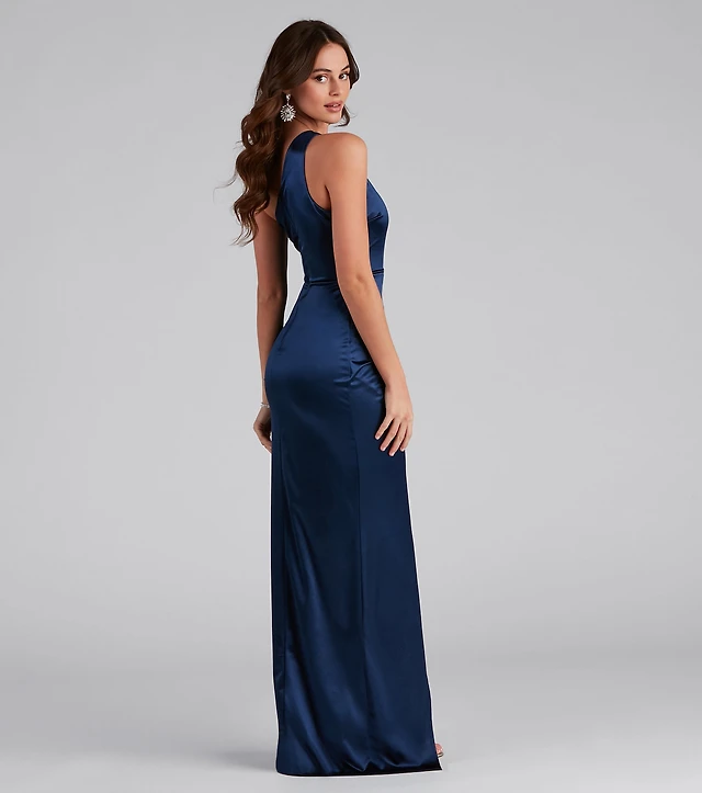 mayra formal satin slit long dress Windsor Mayra Formal Satin Slit Long Dress at CoolSprings Galleria in  Franklin, TN