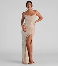 Debra Formal Sequin Cowl Neck Dress