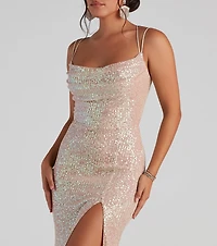 Debra Formal Sequin Cowl Neck Dress