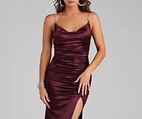 Juliana High Slit Satin Dress