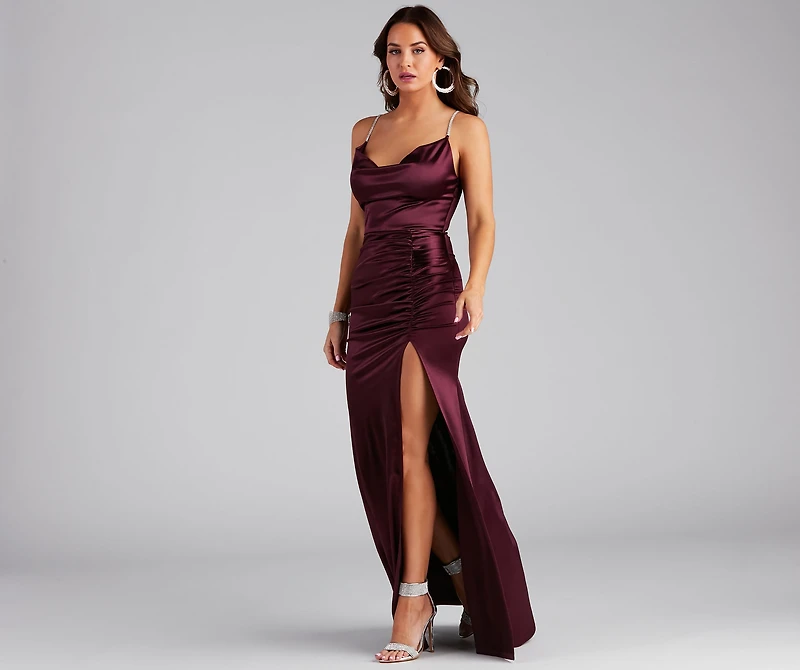 Juliana High Slit Satin Dress