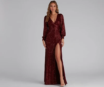 Kaelyn Sequin V-Neck Slit Formal Dress