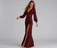 Kaelyn Sequin V-Neck Slit Formal Dress